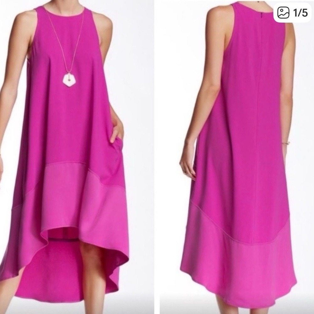 Trina Turk Cayden Hi-Low Sleeveless Dress, Magenta/Hot Pink Barbie, Size Small